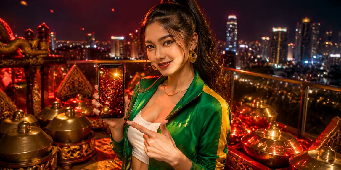Pengguna perempuan mengakses platform casino mobile dengan antarmuka modern di layar ponsel
