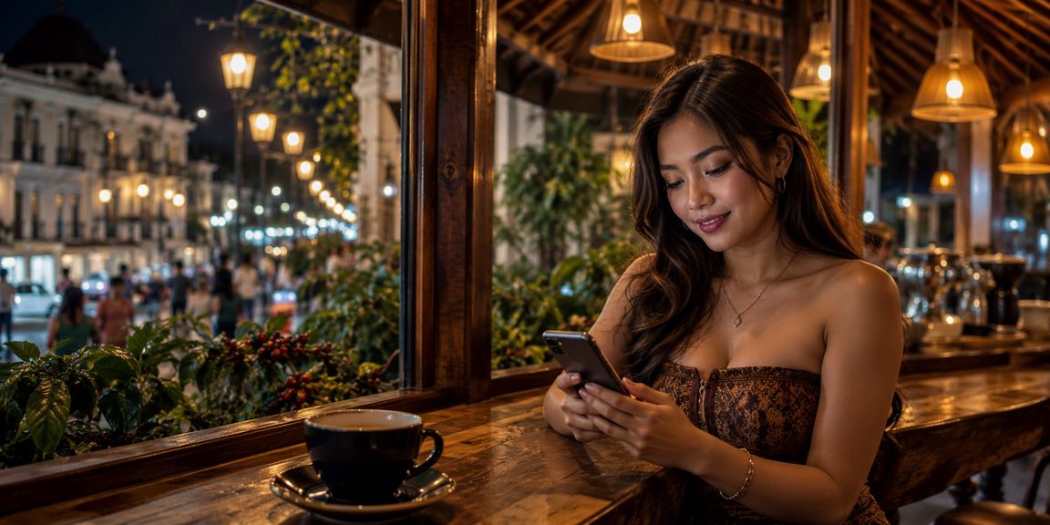 Pengguna mengakses rupiah77 di ponsel sambil menikmati kopi sore hari